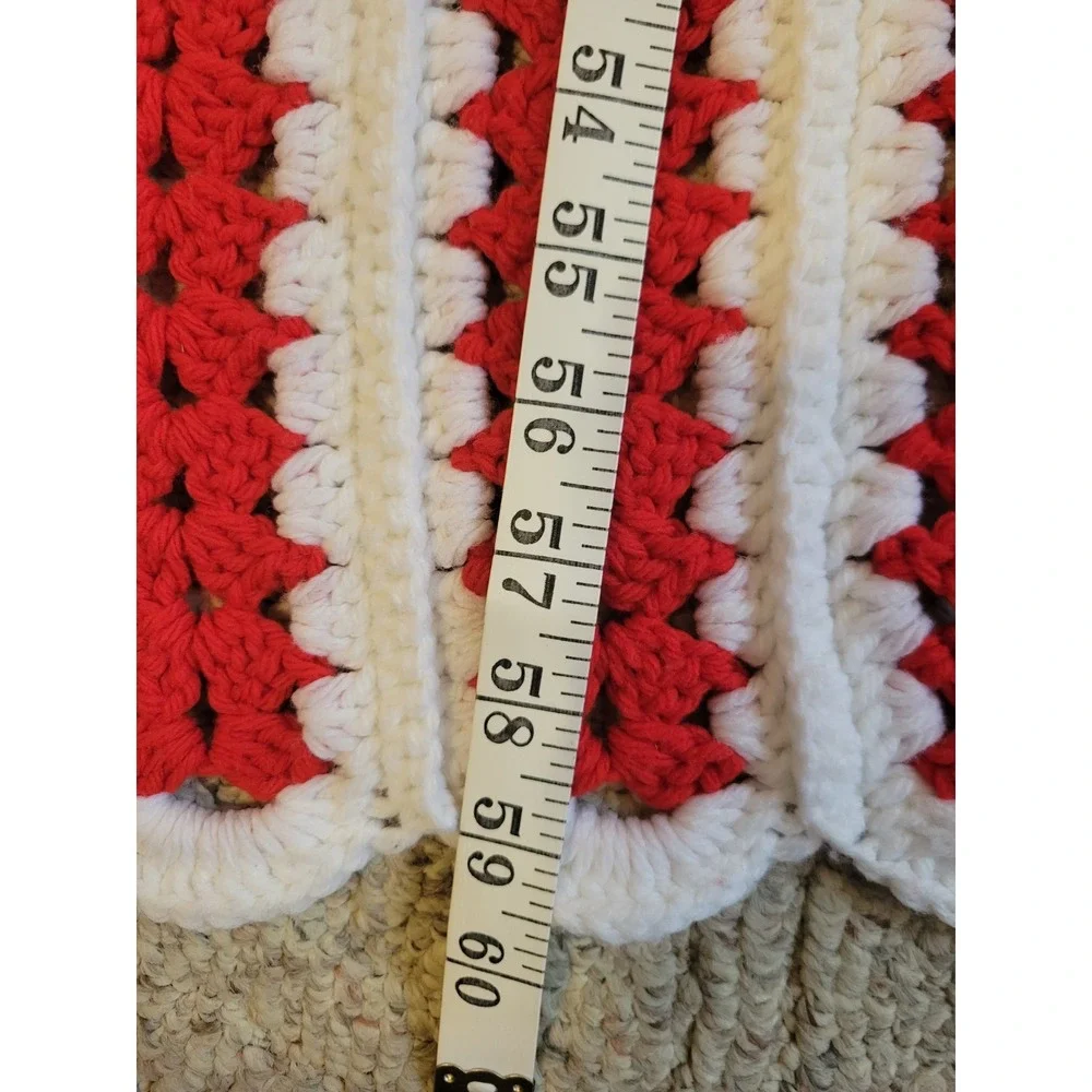 Vtg Handmade Crochet Throw Blanket Farmhouse Christmas Striped Red White 60x36